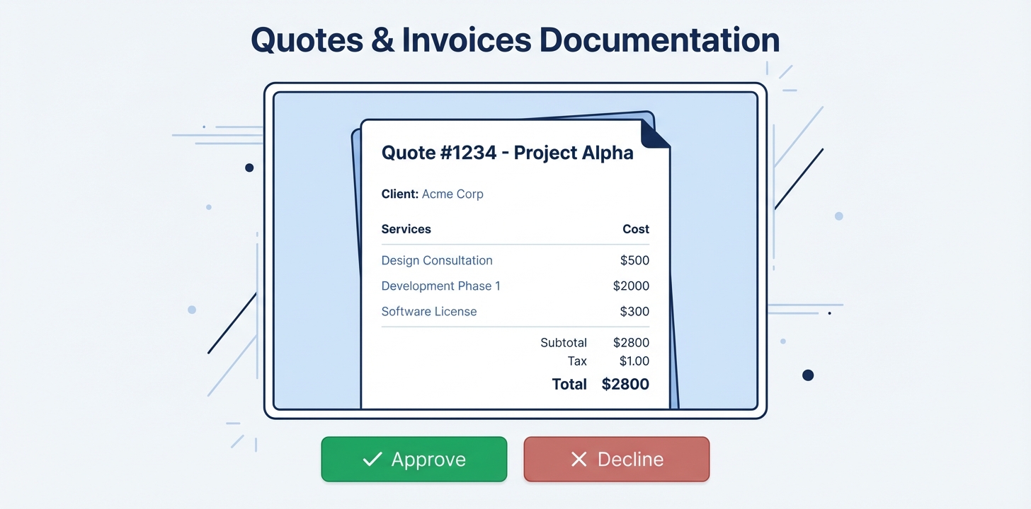 Quote document on screen with approve and decline buttons
