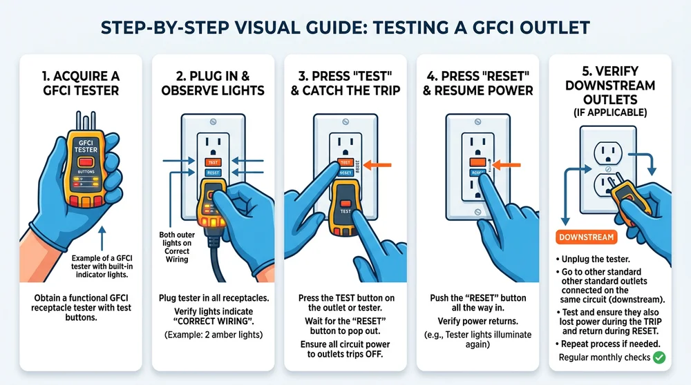 Infographic: Step-by-Step GFCI Outlet Testing Guide