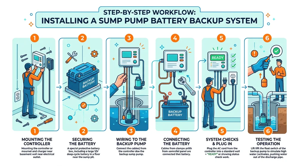 Infographic: DIY installation steps for sump pump battery backup