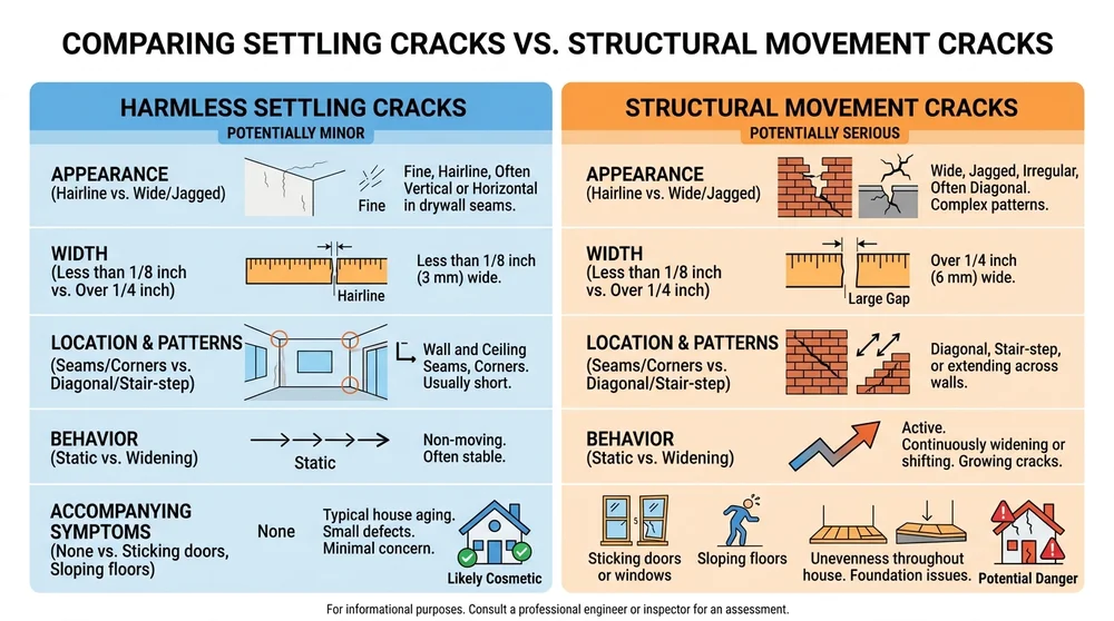 Comparison of harmless vs. structural drywall cracks