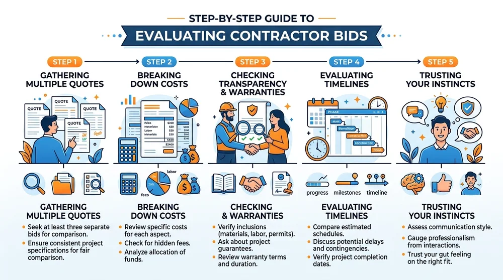 Infographic showing how to evaluate home renovation bids like a professional