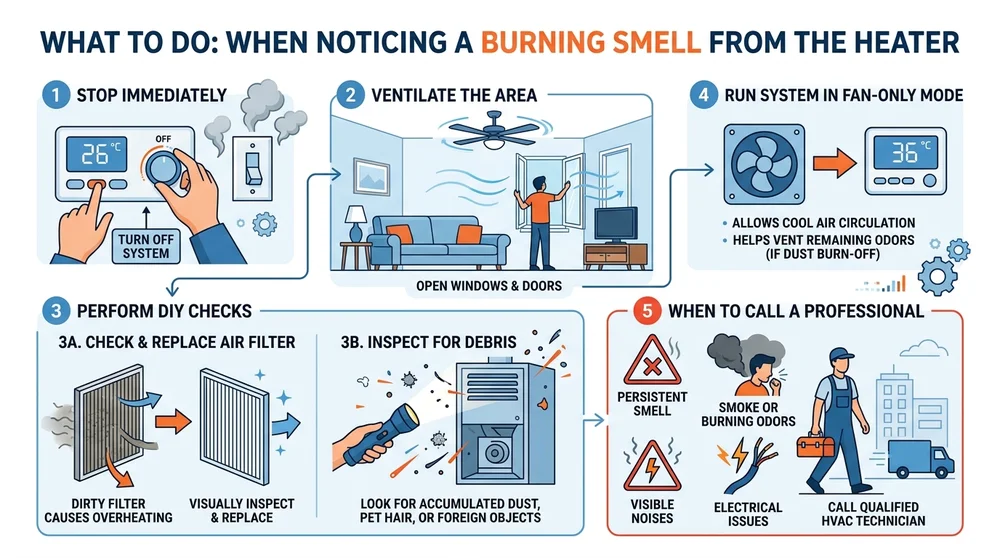Infographic: Steps to safely handle a burning smell from your heater