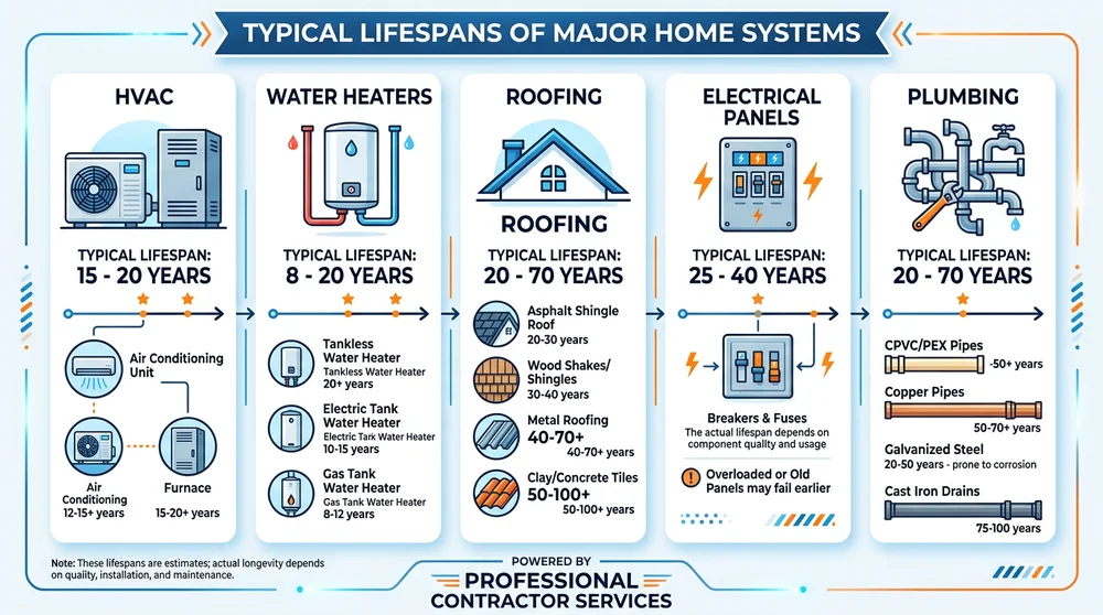 Infographic comparing lifespans of key home systems