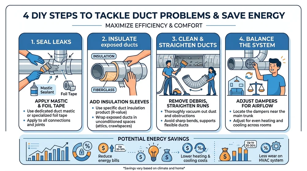 Step-by-step infographic for DIY ductwork maintenance