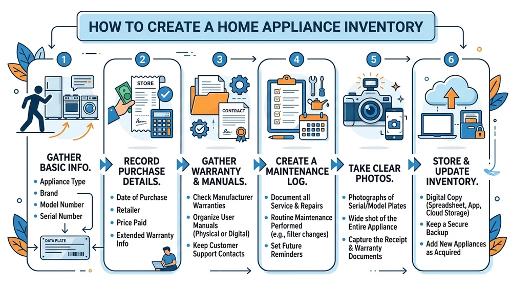 Step-by-step infographic for creating an appliance inventory