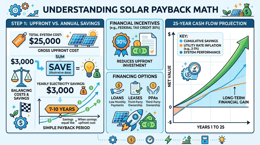 Visual breakdown of solar payback calculation factors