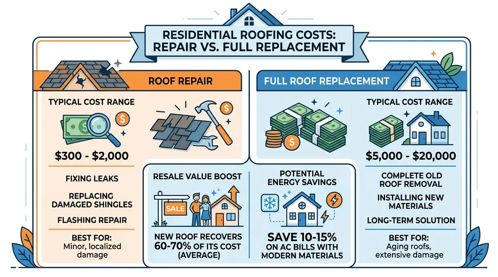 Cost comparison: Roof repair vs. replacement benefits