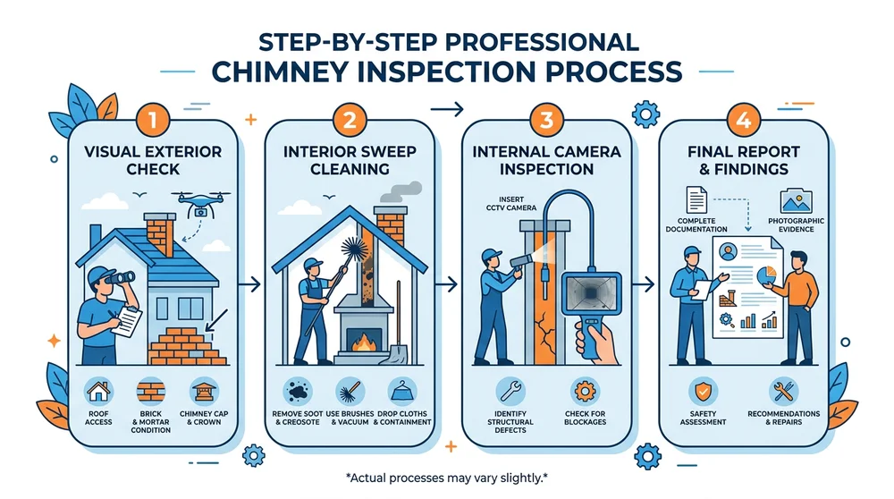 Steps of a professional chimney inspection process
