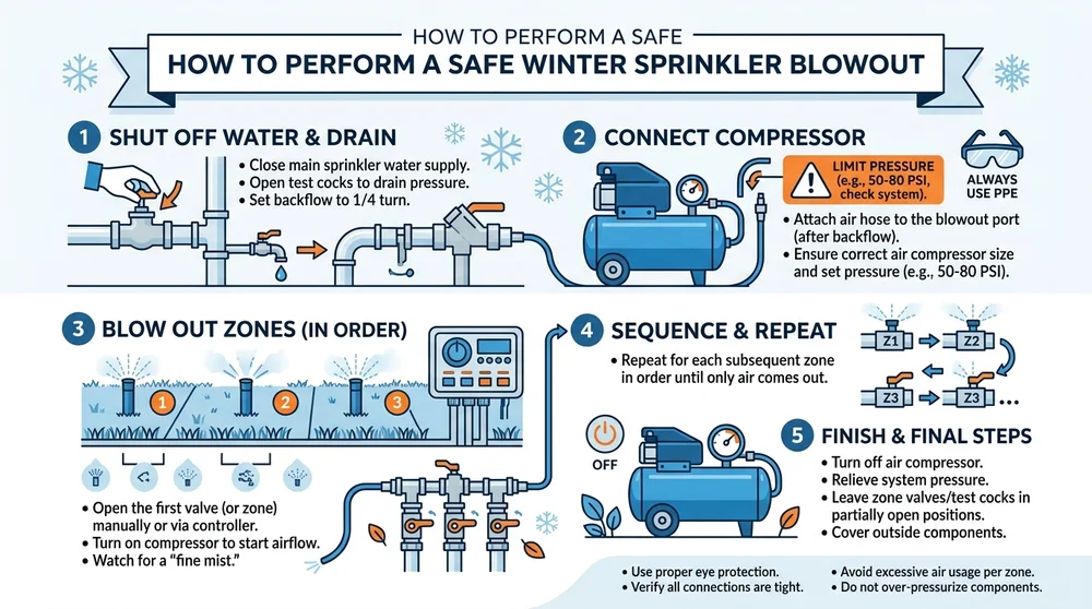 Step-by-step infographic for winterizing sprinkler system