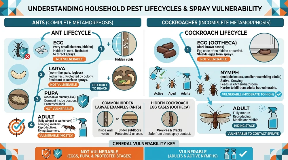 Pest lifecycle stages and limitations of DIY sprays