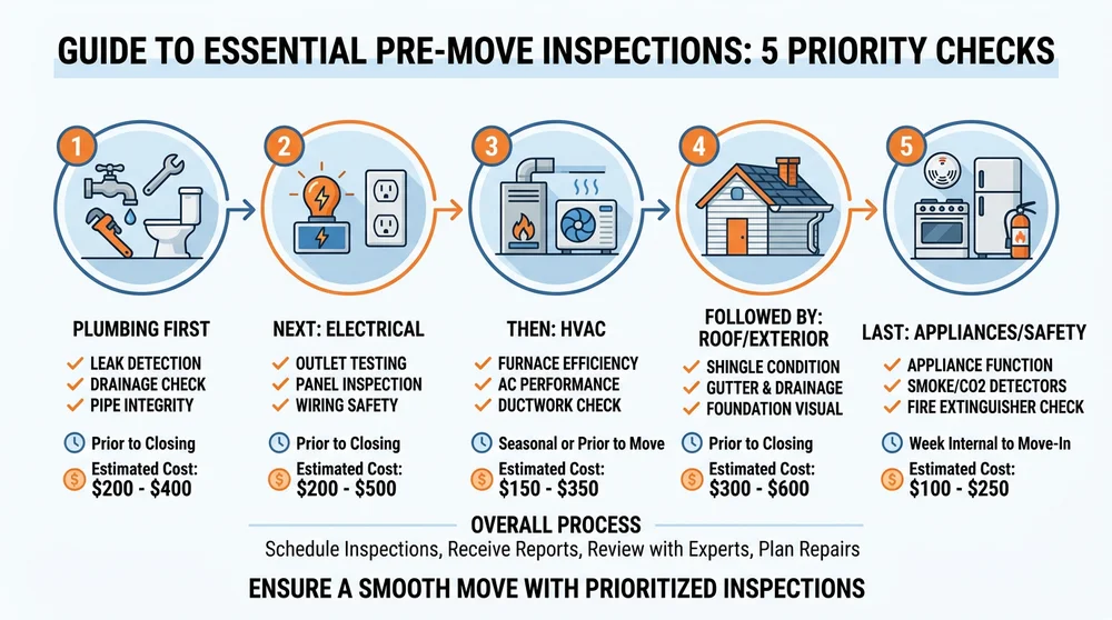 Infographic of pre-move home inspection priorities and action plan