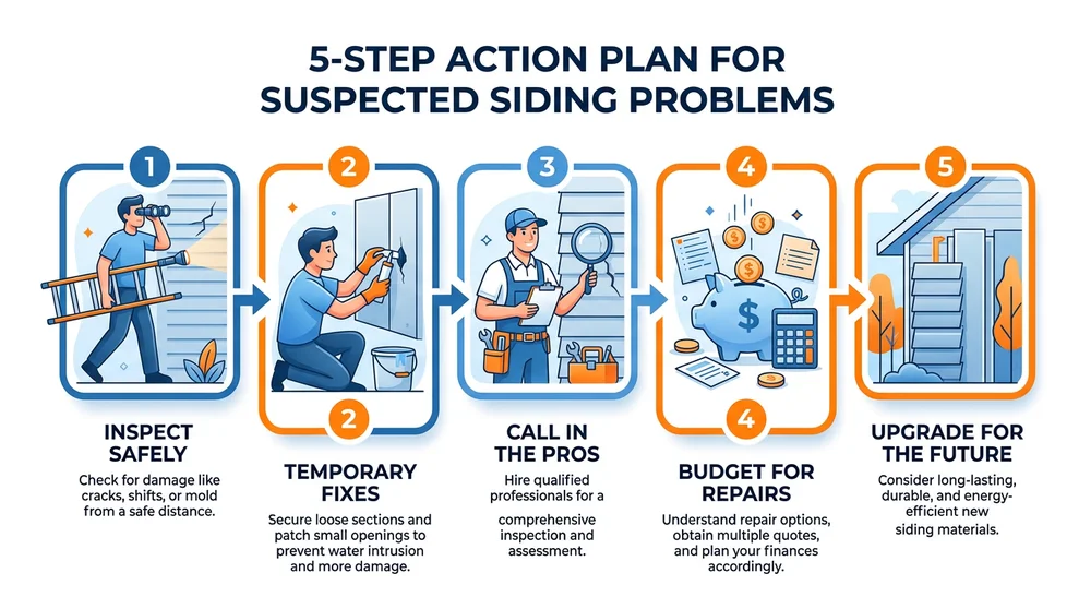 Infographic showing steps to take when suspecting siding moisture issues