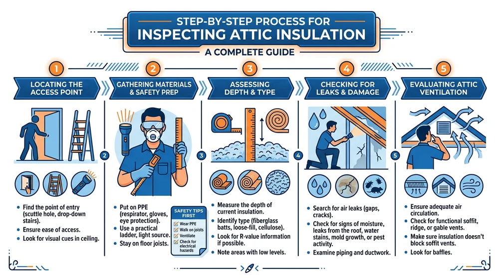 Step-by-step attic insulation inspection guide infographic