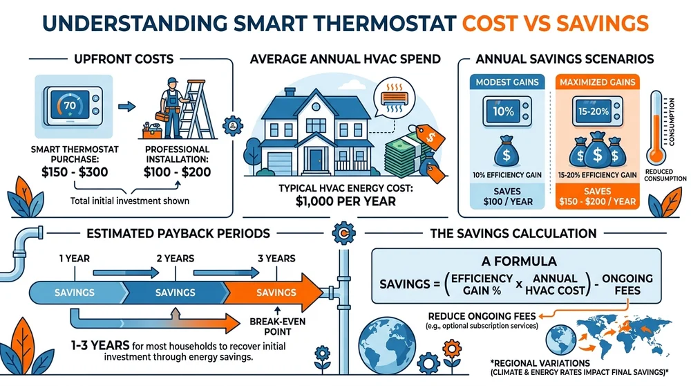 Smart thermostat cost-benefit analysis infographic