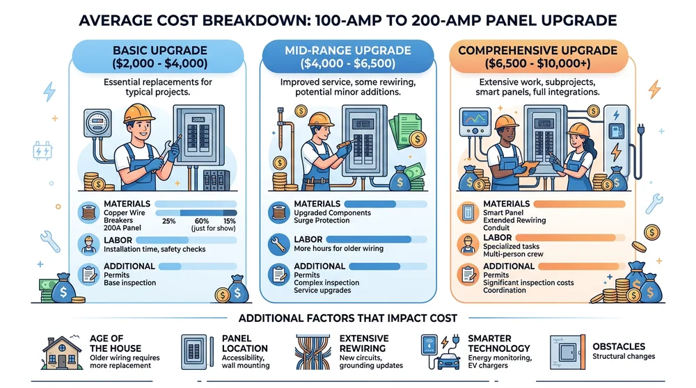 Cost breakdown infographic for electrical panel upgrade